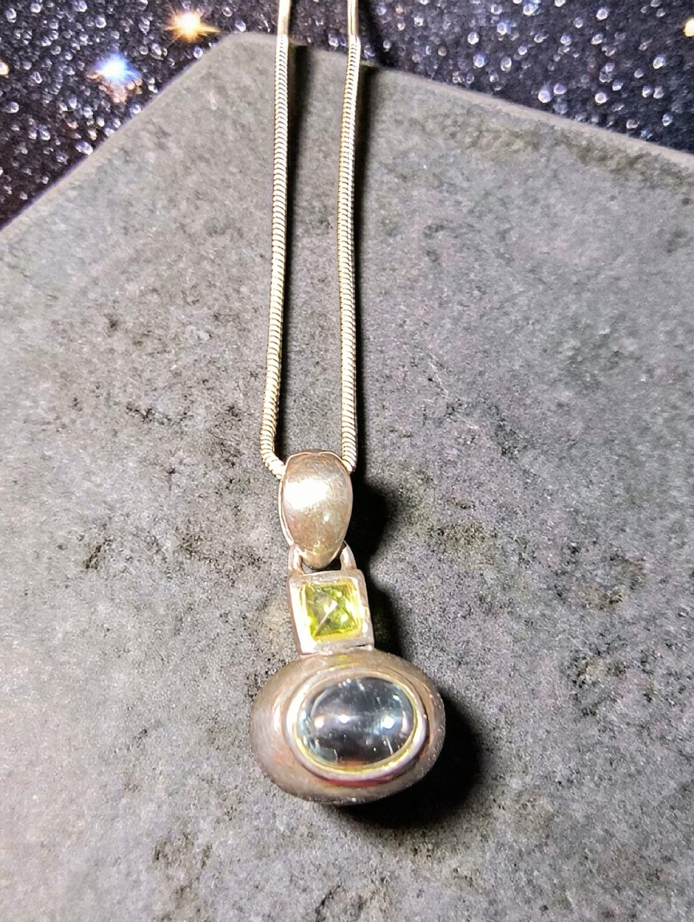 Blue Topaz, Peridot And Sterling Silver Pendant Necklace By Sunstone Imports
